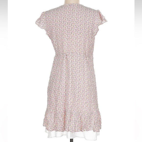 Rails Koreen Flower Vines Wrap Mini Dress White Pink Lined Short Sleeve Size M - Picture 5 of 8